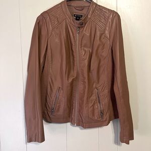 Brown fake leather jacket.